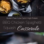 BBQ Chicken Spaghetti Squash Casserole - This low carb, gluten free casserole is cheesy, flavorful and only 214 calories! It's a kid-friendly, weeknight meal that the whole family will love! | Foodfaithfitness.com | @FoodfaithFit