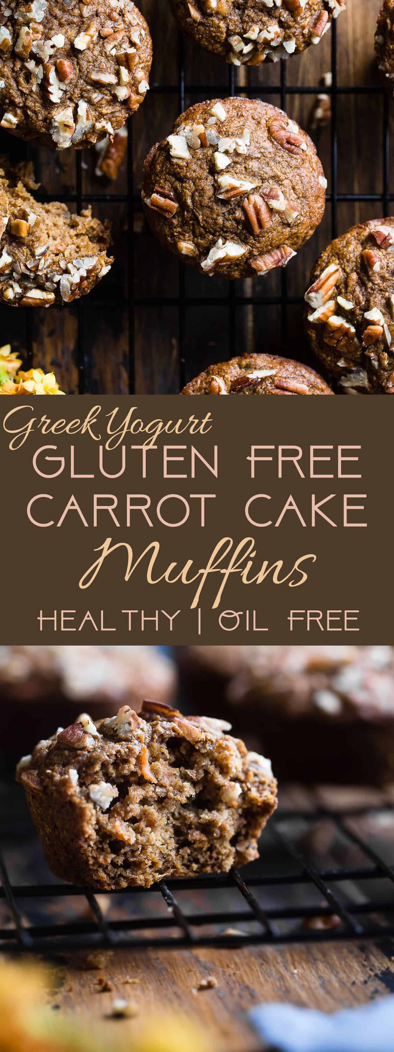 Gluten Free Healthy Carrot Cake Muffins - These easy carrot muffins are quick, simple and made from pantry-essential ingredients! Perfect for a quick breakfast or snack and use Greek yogurt instead of oil! | #Foodfaithfitness | #Muffins #Glutenfree #Healthy #Carrotcake #Greekyogurt