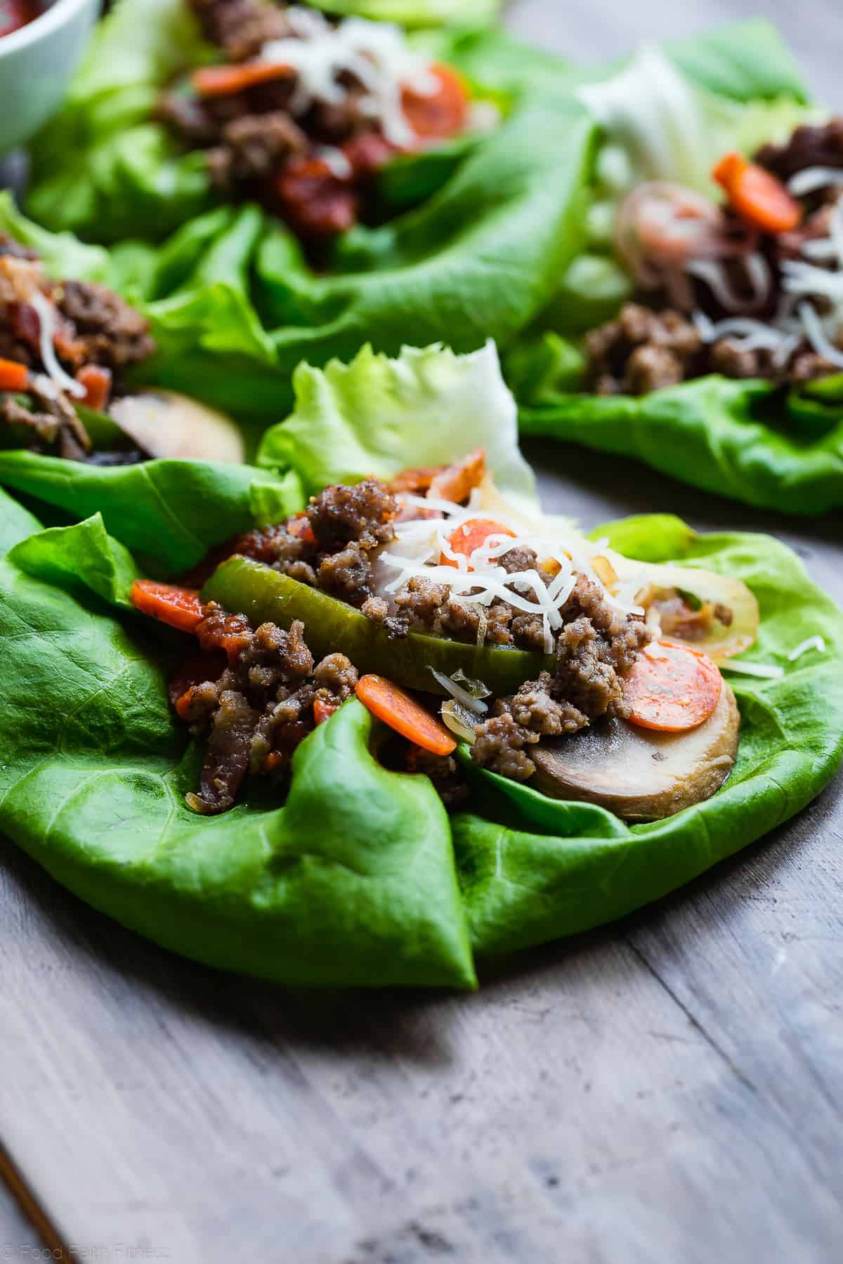 extreme close up of low carb lettuce wraps