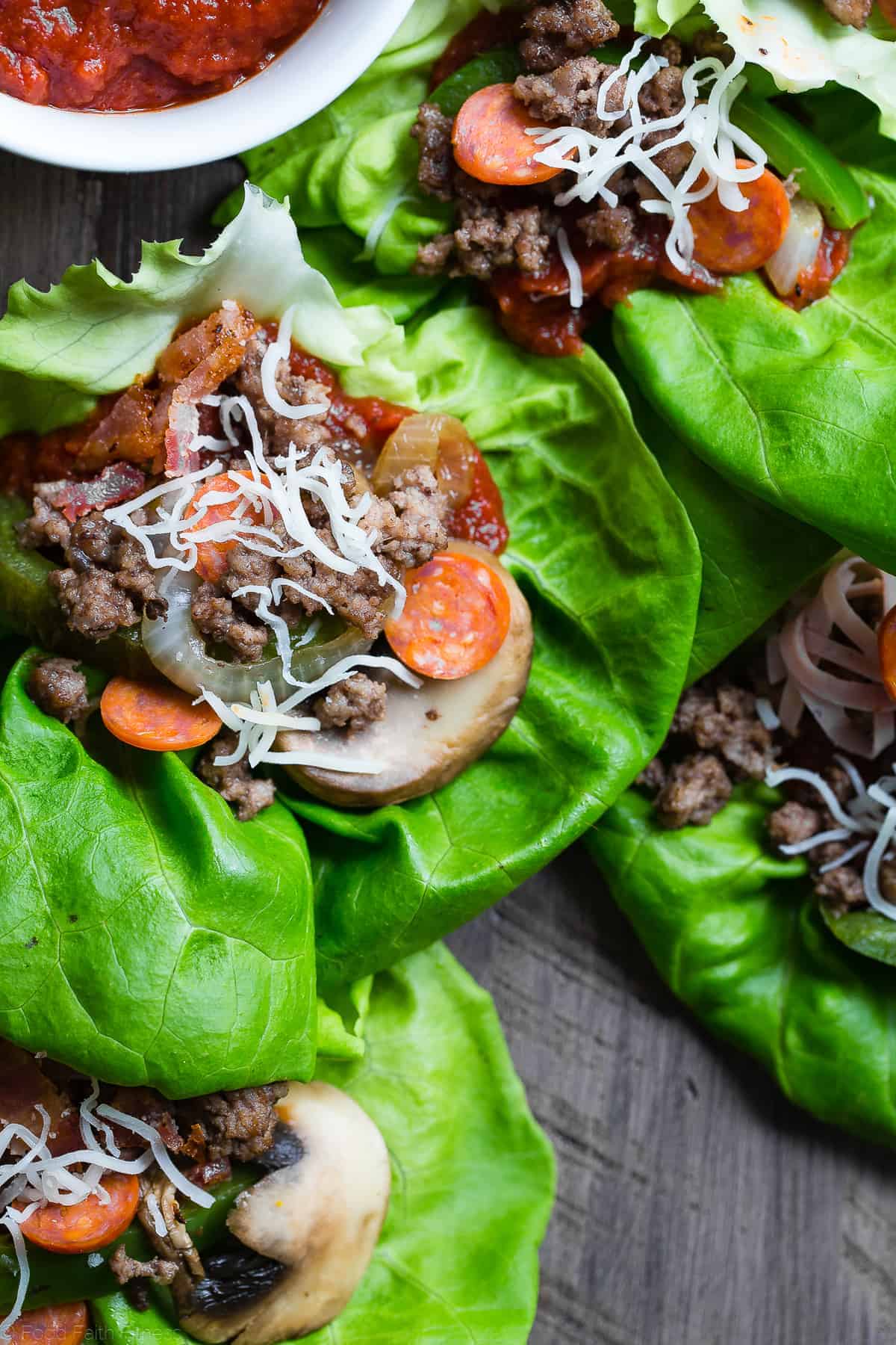 low carb lettuce wraps arranged on a table
