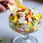 Pineapple Mango Shrimp Ceviche - A quick, easy and super healthy Ceviche Recipe that is under 150 calories, only 1 Freestyle point, paleo and whole30 friendly, gluten free and tastes like a tropical vacation! You gotta try this! | #Foodfaithfitness | #Glutenfree #Paleo #WeightWatchers #Whole30 #Healthy