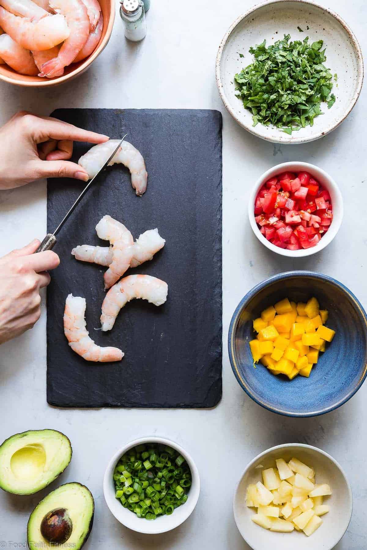 Pineapple Mango Shrimp Ceviche Recipe - A quick, easy and super healthy Ceviche Recipe that is under 150 calories, only 1 Freestyle point, paleo and whole30 friendly, gluten free and tastes like a tropical vacation! You gotta try this! | #Foodfaithfitness | #Glutenfree #Paleo #WeightWatchers #Whole30 #Healthy