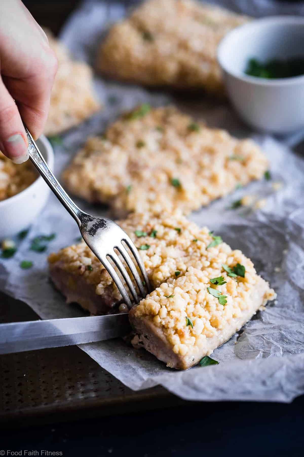3 Ingredient Macadamia Nut Mahi Mahi - This oven baked mahi mahi is a quick and easy healthy dish with only 3 ingredients! Keto, Whole30 and paleo friendly and SO tasty! You definitely want this recipe in your back pocket for busy weeknights! | #Foodfaithfitness | #Whole30 #Paleo #Healthy #Glutenfree #Keto