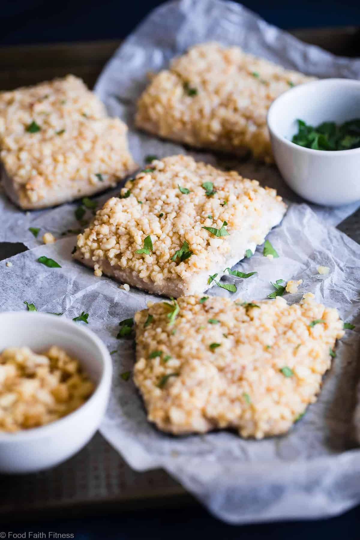 Oven Baked Mahi Mahi with Macadamia Crust - This oven baked mahi mahi is a quick and easy healthy dish with only 3 ingredients! Keto, Whole30 and paleo friendly and SO tasty! You definitely want this recipe in your back pocket for busy weeknights! | #Foodfaithfitness | #Whole30 #Paleo #Healthy #Glutenfree #Keto
