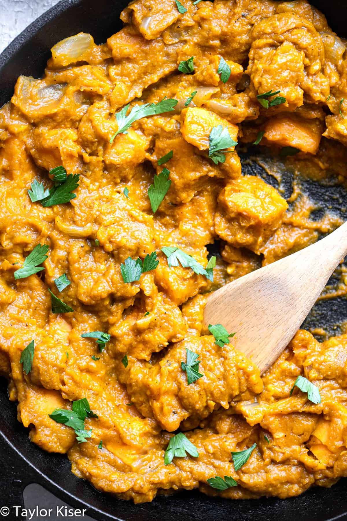 Vegan pumpkin curry in a pan