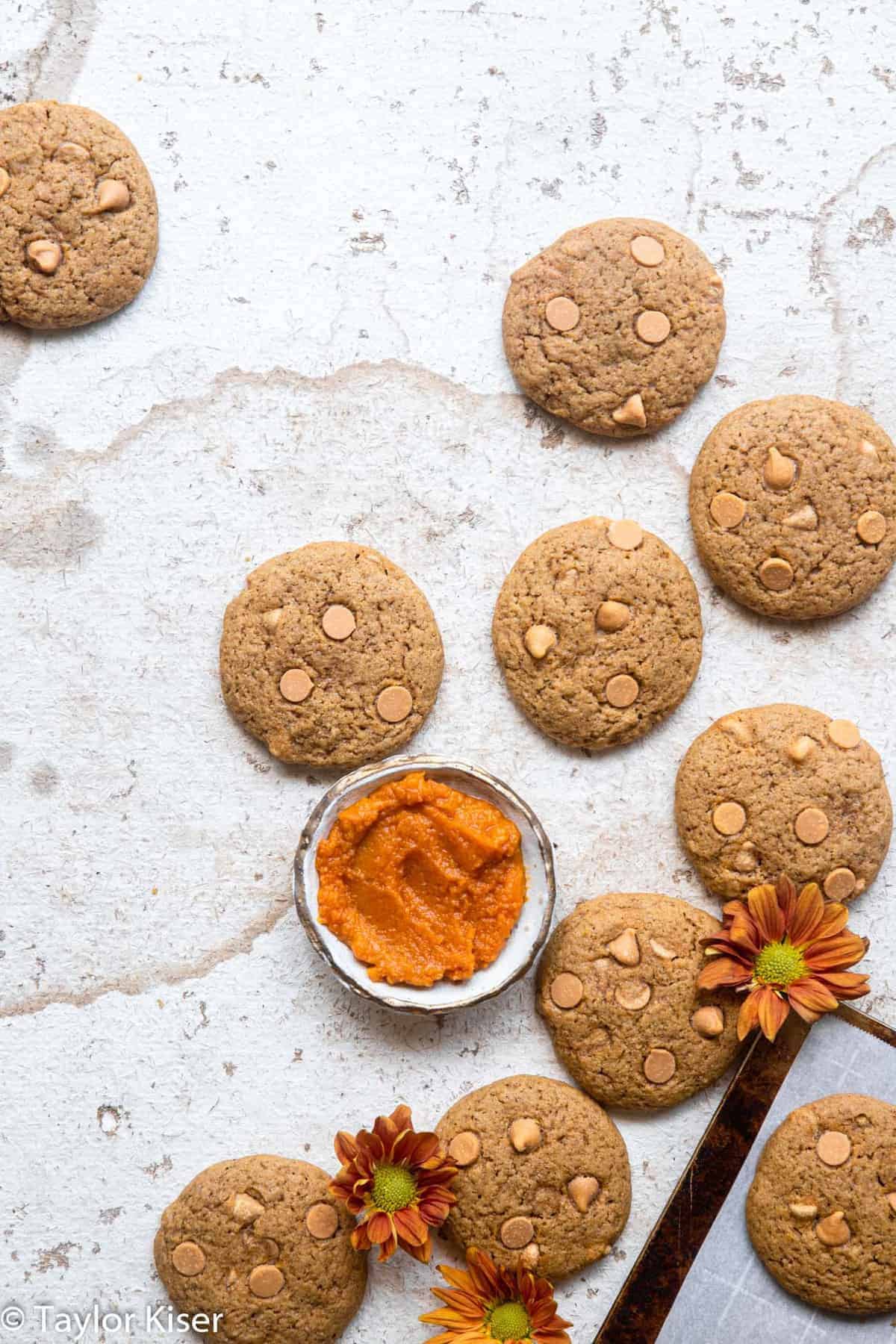 healthy pumpkin cookies on a table with flowers