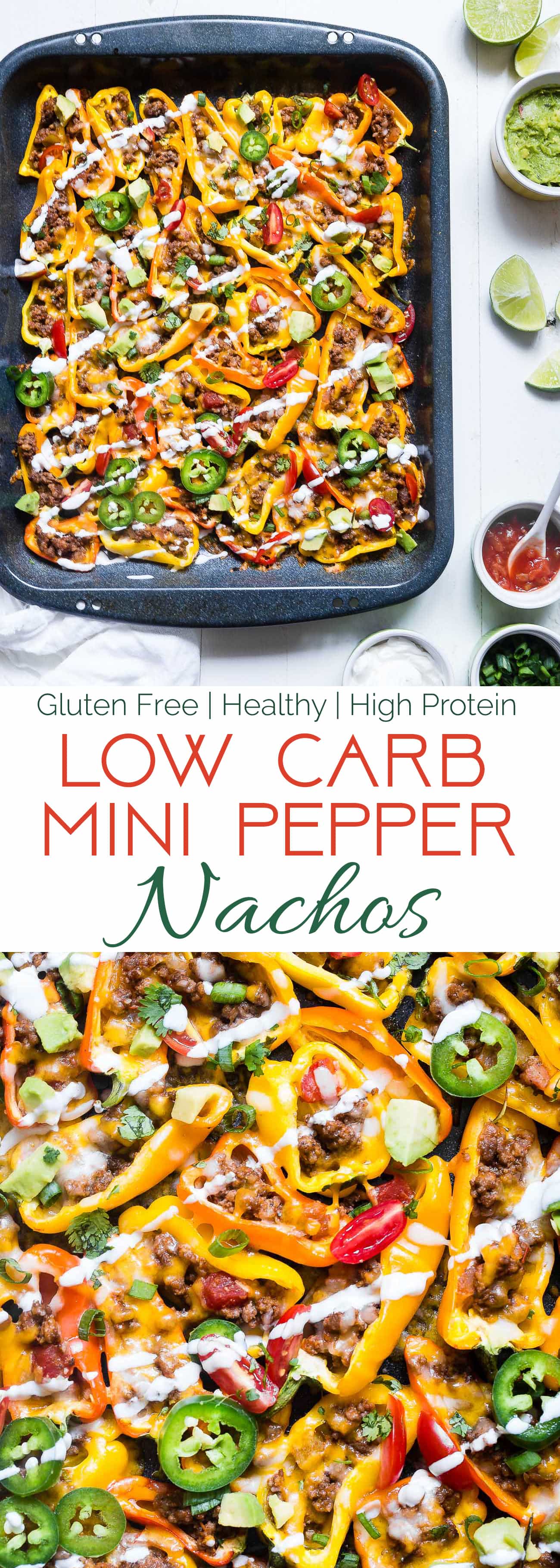 Collage image of mini bell pepper nachos. Recipe on Foodfaithfitness.com