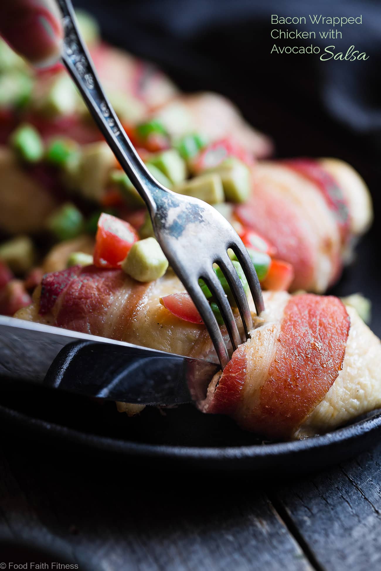 Whole30 Oven Baked Bacon Wrapped Chicken Breast - with a CREAMY, addicting avocado salsa, this is one quick and easy, kid friendly dinner that's paleo, keto and whole30 compliant! | Foodfaithfitness.com | @FoodFaithFit