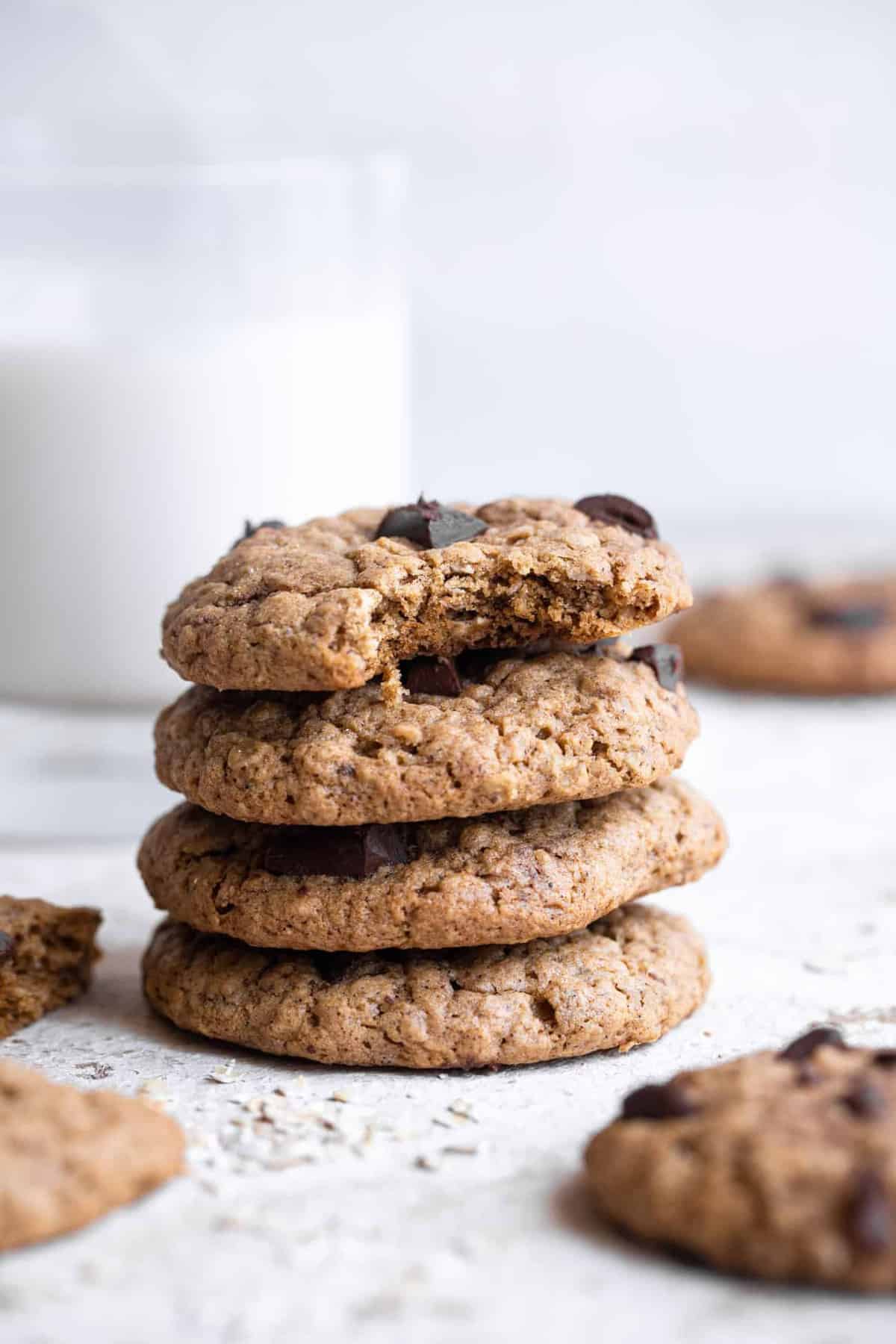 A stack of oatmeal butter cookies on a table