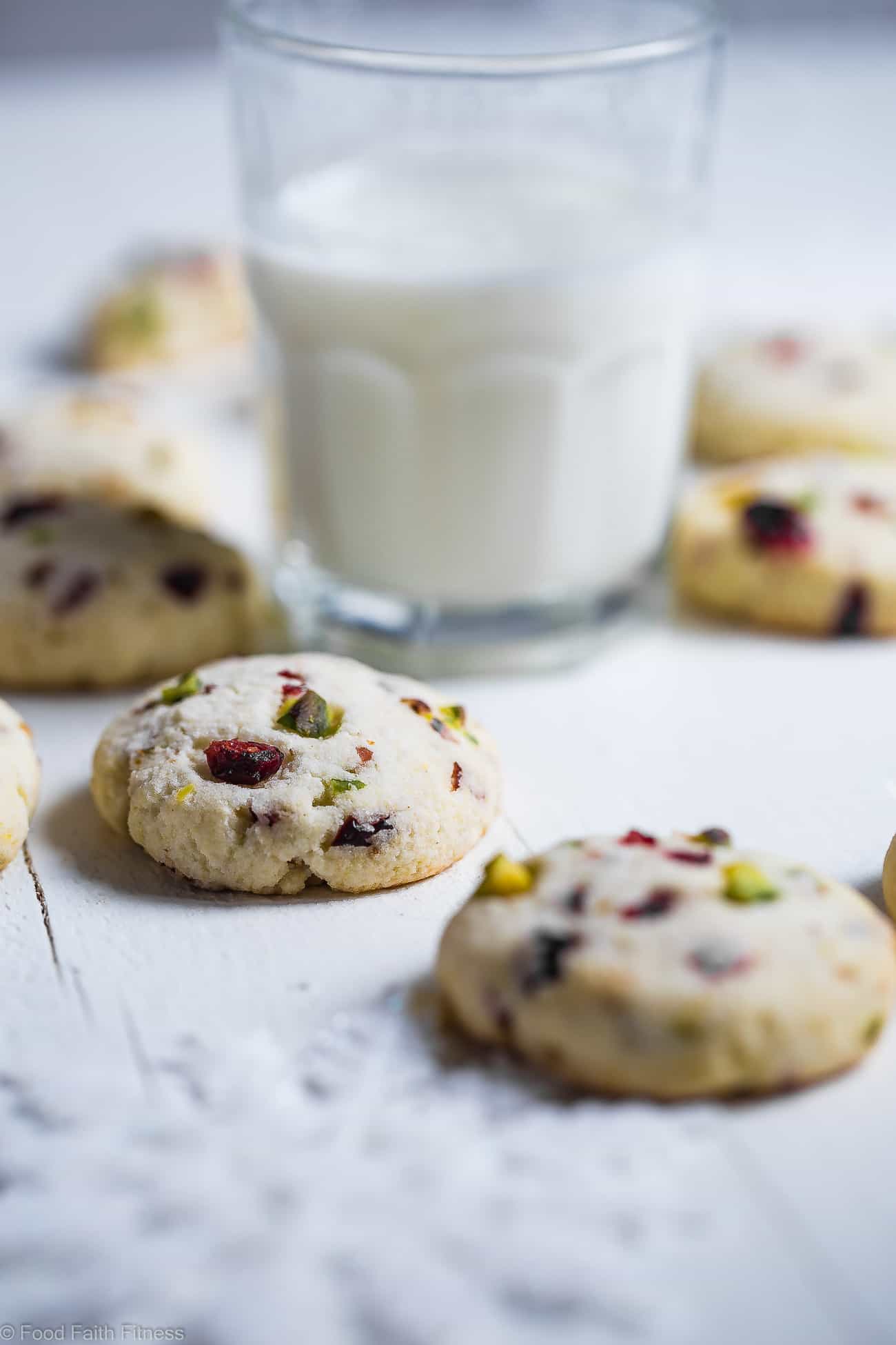Sugar Free Chewy Sugar Cookies Recipe - These Soft and chewy sugar free sugar cookies have tangy and crunchy cranberries and pistachios! They're a healthier Christmas treat for only 95 calories! | Foodfaithfitness.com | @FoodFaithFit