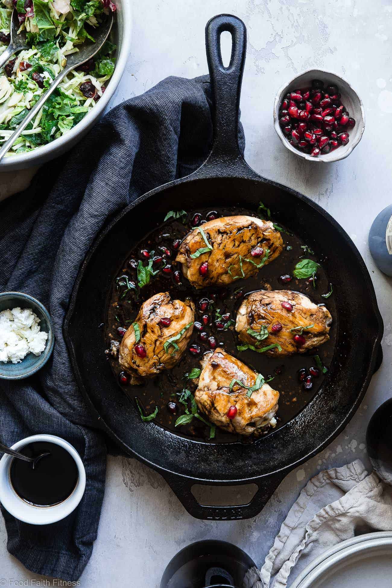 Baked Balsamic Goat Cheese Stuffed Pomegranate Chicken - This easy balsamic chicken recipe is a  healthy and gluten free dinner, loaded with superfoods! Both picky husbands and kids love this dinner and it feels like a fancy restaurant but is quick and easy enough for weeknights! | Foodfaithfitness.com | @FoodFaithFit