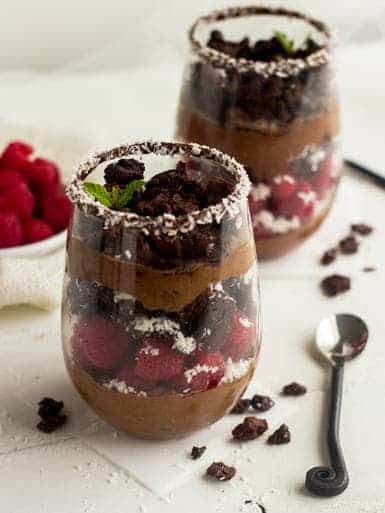 Brownie Coconut Raspberry Mousse Parfaits {Butter free + Gluten Free} - Food Faith Fitness