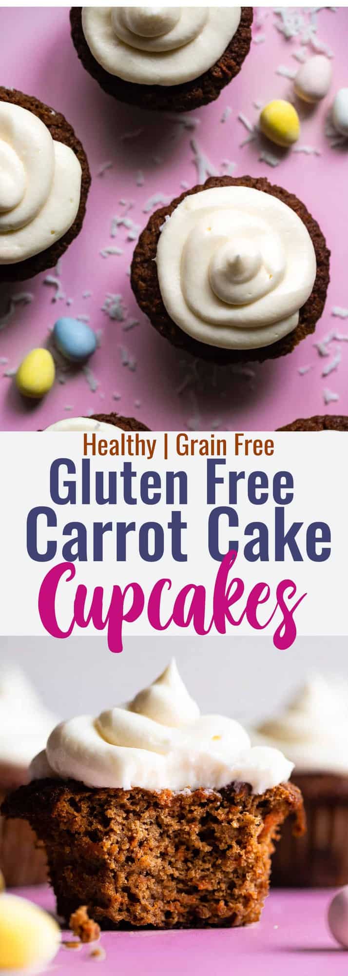 Gluten Free Carrot Cake Cupcakes - These Gluten Free Carrot Cake Cupcakes with Coconut Flour are tender, light, moist and perfectly spicy-sweet! No one will believe they are gluten free! Dairy free option included! | #Foodfaithfitness | #Glutenfree #Dairyfree #Easter #Healthy #Cupcakes