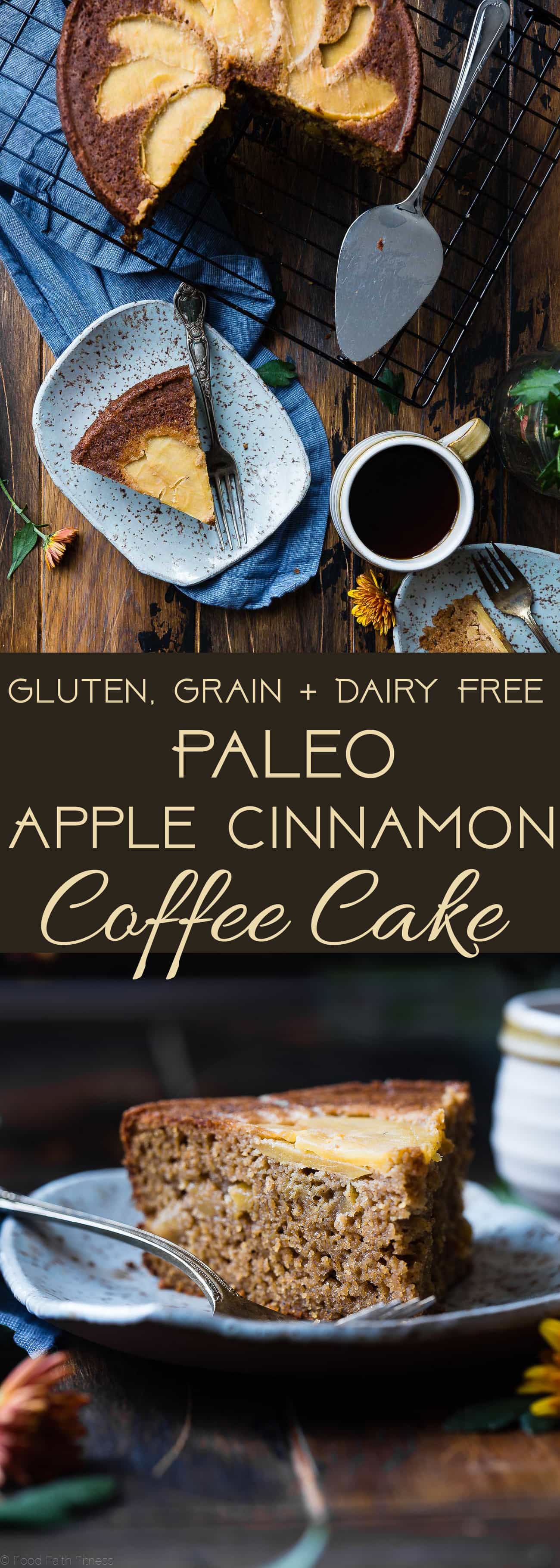 Gluten Free Apple Cinnamon Coffee Cake - This gluten free coffee cake is made with almond flour, apples and naturally sweetened with coconut sugar. Its a healthy, paleo and freezer-friendly breakfast that you will never believe is butter and oil free! | Foodfaithfitness.com | @FoodFaithFit