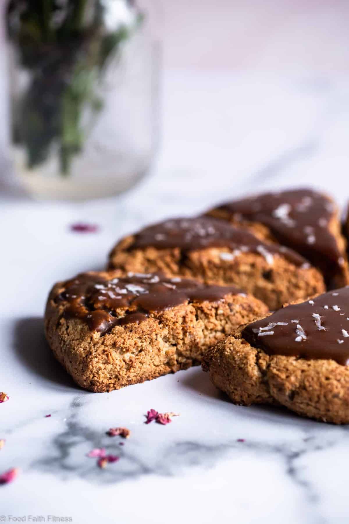 Healthy Gluten Free Samoa Scones with Greek Yogurt - These Healthy Gluten Free Scones are an easy, better for you breakfast that tastes like a scone and a Samoa cookie had a baby! Dairy free option included! | #Foodfaithfitness | #Glutenfree #Dairyfree #Healthy #Scones #Breakfast