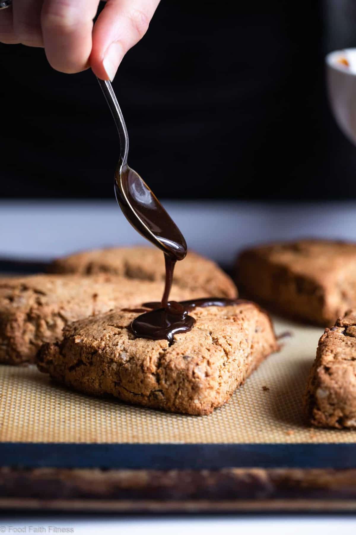 Healthy Gluten Free Samoa Scones with Greek Yogurt - These Healthy Gluten Free Scones are an easy, better for you breakfast that tastes like a scone and a Samoa cookie had a baby! Dairy free option included! | #Foodfaithfitness | 