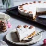 Gluten Free Dairy Free Carrot Cake Cheesecake - This easy cake has a healthy carrot cake bottom and a no-bake, dairy and no sugar added cheesecake topping! Only 150 calories and perfect for Easter! | #Foodfaithfitness | #Glutenfree #Dairyfree #Sugarfree #Carrotcake #Easter