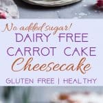 Gluten Free Dairy Free Carrot Cake Cheesecake - This easy cake has a healthy carrot cake bottom and a no-bake, dairy and no sugar added cheesecake topping! Only 150 calories and perfect for Easter! | #Foodfaithfitness | #Glutenfree #Dairyfree #Sugarfree #Carrotcake #Easter
