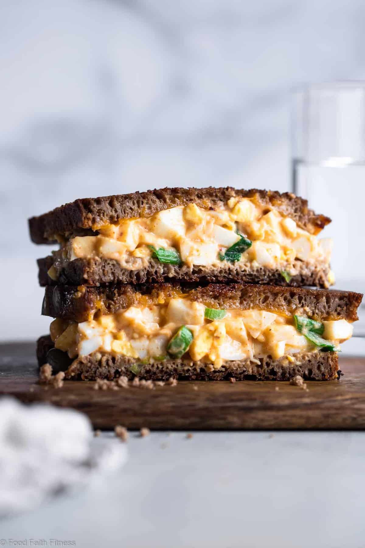 Healthy Egg Salad Grilled Cheese Sandwich - A fun twist on a classic that is quick, easy and great for kids and adults! High protein and Gluten Free option! | #Foodfaithfitness | #Healthy #Glutenfree #Sandwich #lunch