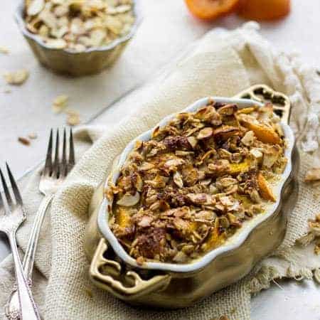 Healthy French Toast Bake with Peaches and Almond Streusel {Whole Wheat} - Food Faith Fitness
