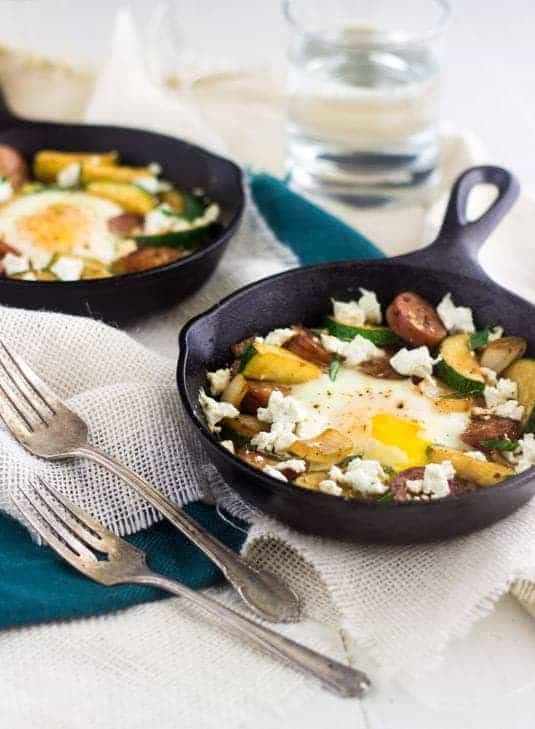 Goat Cheese, Zucchini and Chicken Sausage Hash - Creamy, healthy and SO amazing!  |  Food Faith Fitness|  #glutenfree #hash #recipe