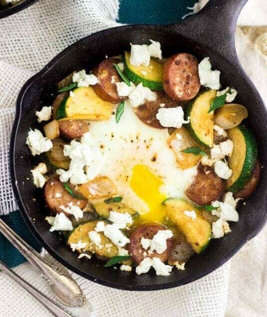 Goat Cheese, Zucchini and Chicken Sausage Hash - Creamy, healthy and SO amazing! | Food Faith Fitness| #glutenfree #hash #recipe
