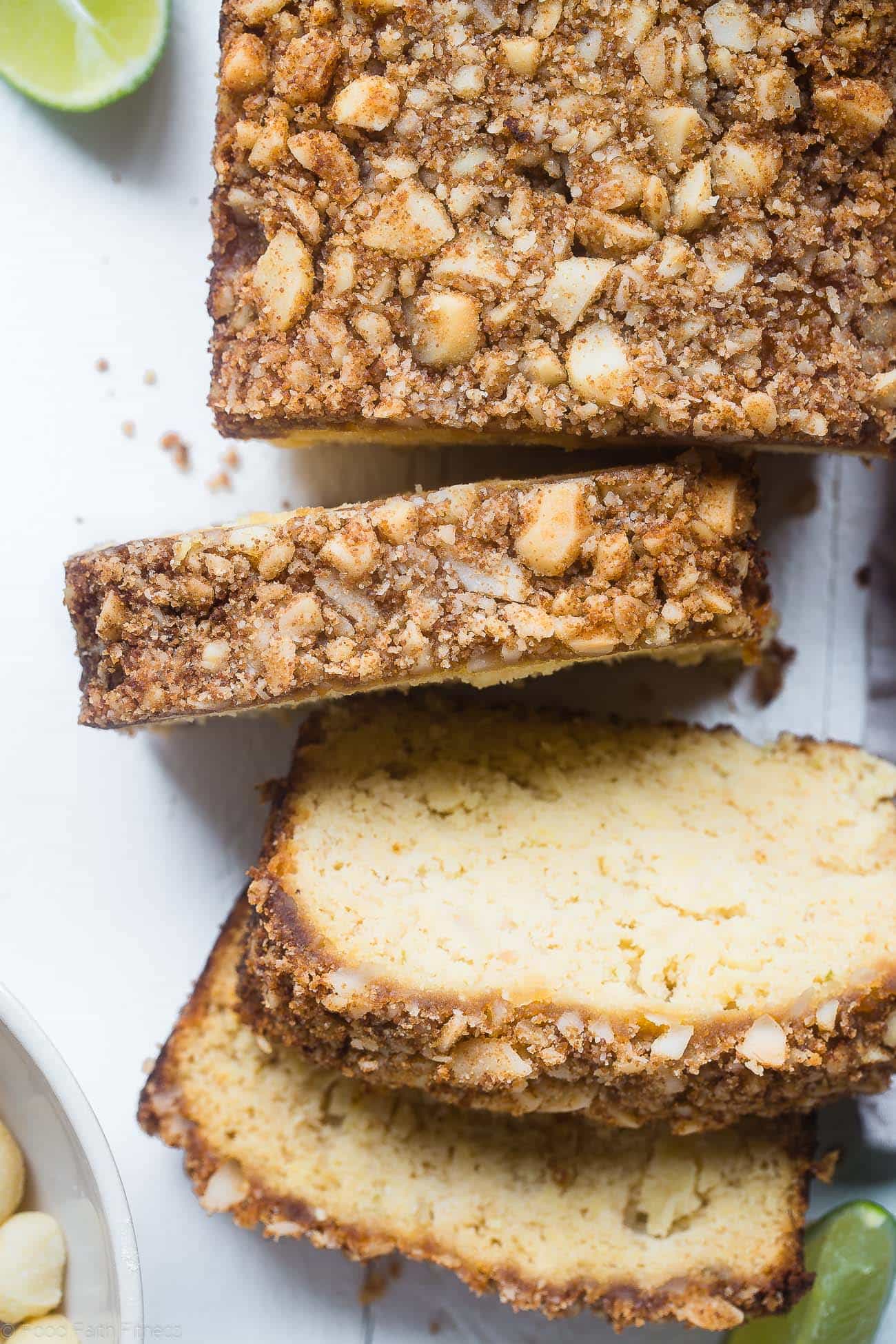 Paleo Pineapple Coconut Lime Bread - This healthy, paleo pineapple bread is a gluten, grain and dairy free summer treat! Complete with macadamia streusel, this will be a crowd pleaser! | Foodfaithfitness.com | @FoodFaithFit