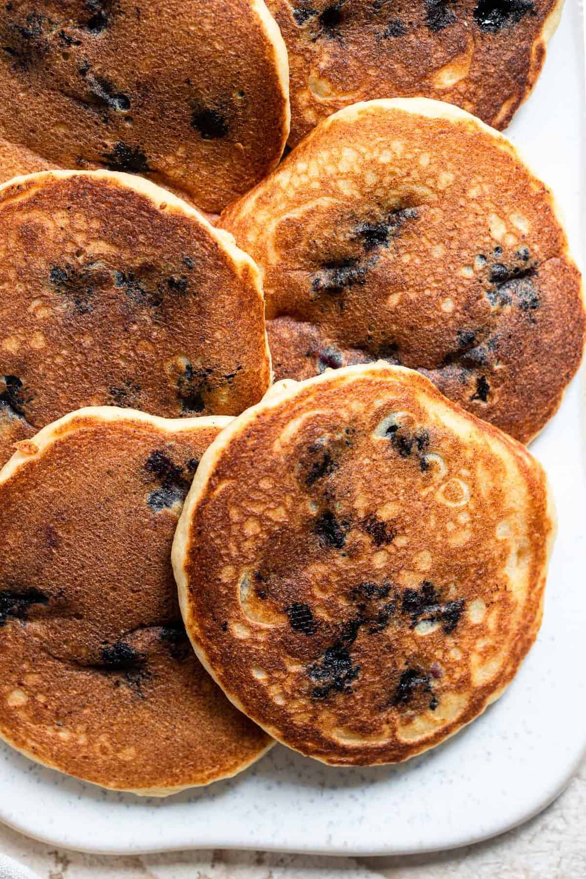 Close up of Healthy blueberry pancakes on a plate 