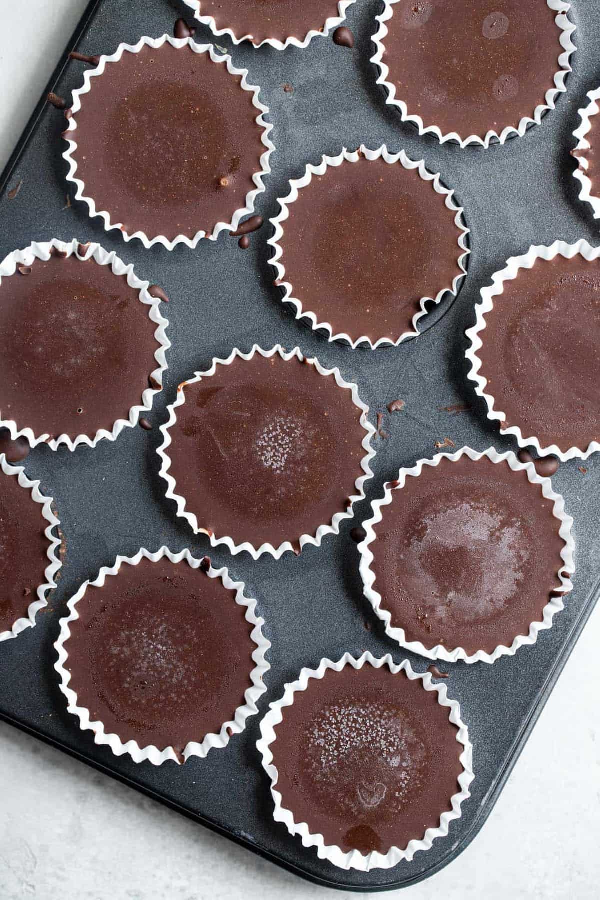 Protein peanut butter cups in a pan