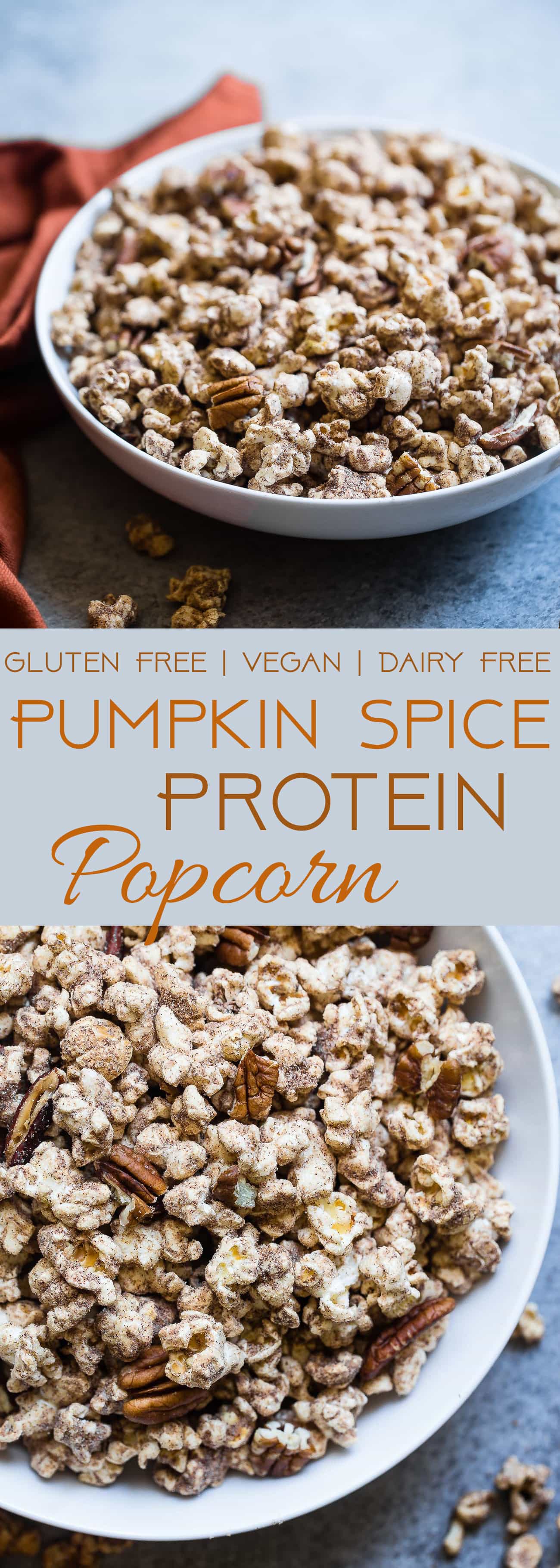  Vegan Pumpkin Spice Protein Popcorn -  This Pumpkin Flavored Homemade Microwave Popcorn is a healthy, dairy-free and protein packed fall treat! Perfect for kids and adults and so easy to make! | Foodfaithfitness.com | @FoodFaithFit | pumpkin popcorn recipes. healthy pumpkin popcorn. movie night snacks for kids. fall snacks. fall snacks for kids. vegan popcorn. popcorn recipes. snack ideas for kids. vegan snack ideas. healthy snack ideas.