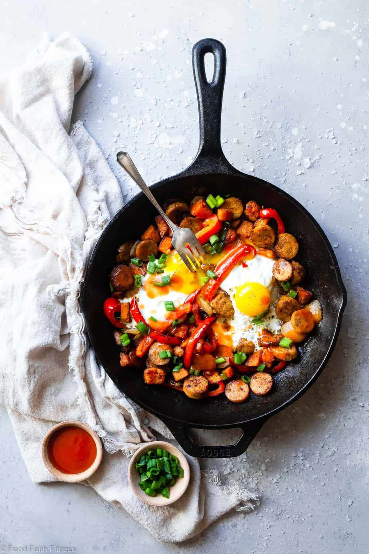 Buffalo Chicken Paleo Sweet Potato Hash Recipe - A game day spin on a classic breakfast that will be hit with even picky eaters! It's a quick and easy breakfast OR dinner that is paleo and whole30 compliant too! | #Foodfaithfitness | 