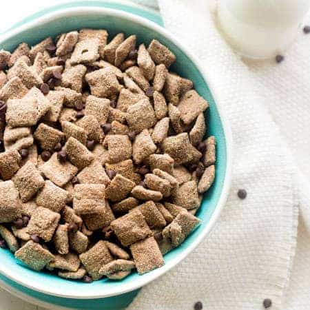 Protein Puppy Chow - Add a little health boost to the classic snack that is quick, easy and great for kids! | Foodfaithfitness.com | #puppychow #recipe #healthysnack
