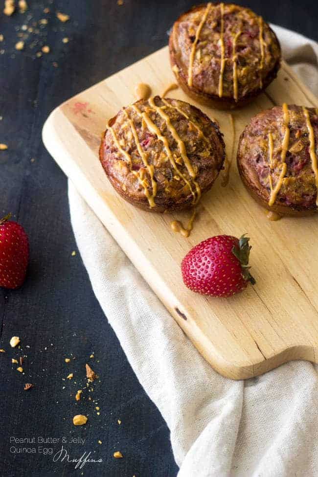 PB and J Quinoa Egg Muffins - A quick, easy portable and SUPER healthy breakfast that and you and your kids will love! | Foodfaithfitness.com | #recipe #quinoa #glutenfree #eggmuffin 