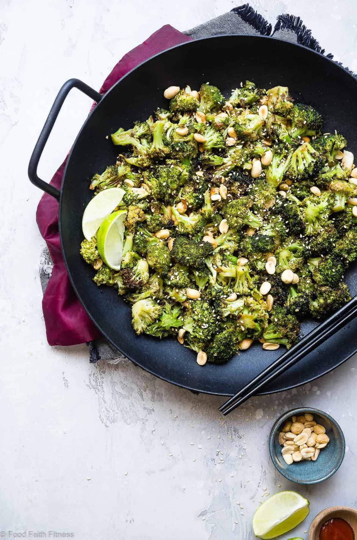 Air Fryer Fried Asian Broccoli - This healthy, gluten-free, low-carb Asian broccoli has a flavorful Asian dressing that will add a kick to your next meal! Sure your family will LOVE vegetables and an oven roasted option is included! | #Foodfaithfitness | #Vegan #Healthy #AirFyer #Gluten-Free #Lowcarb