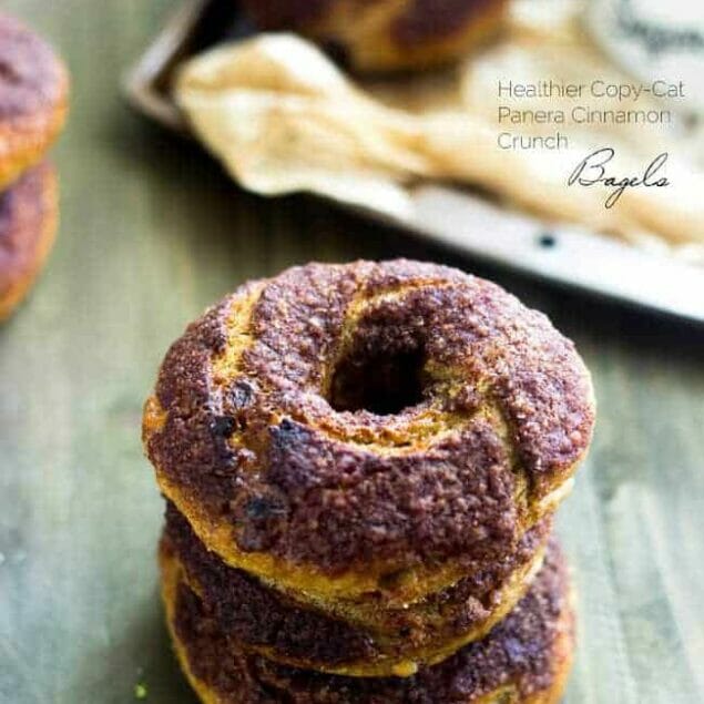 Copy Cat Panera Cinnamon Crunch Bagels - The AMAZING bagels have been healthier, with no butter, but all the crunchy goodness! | Foodfaithfitness.com | #recipe