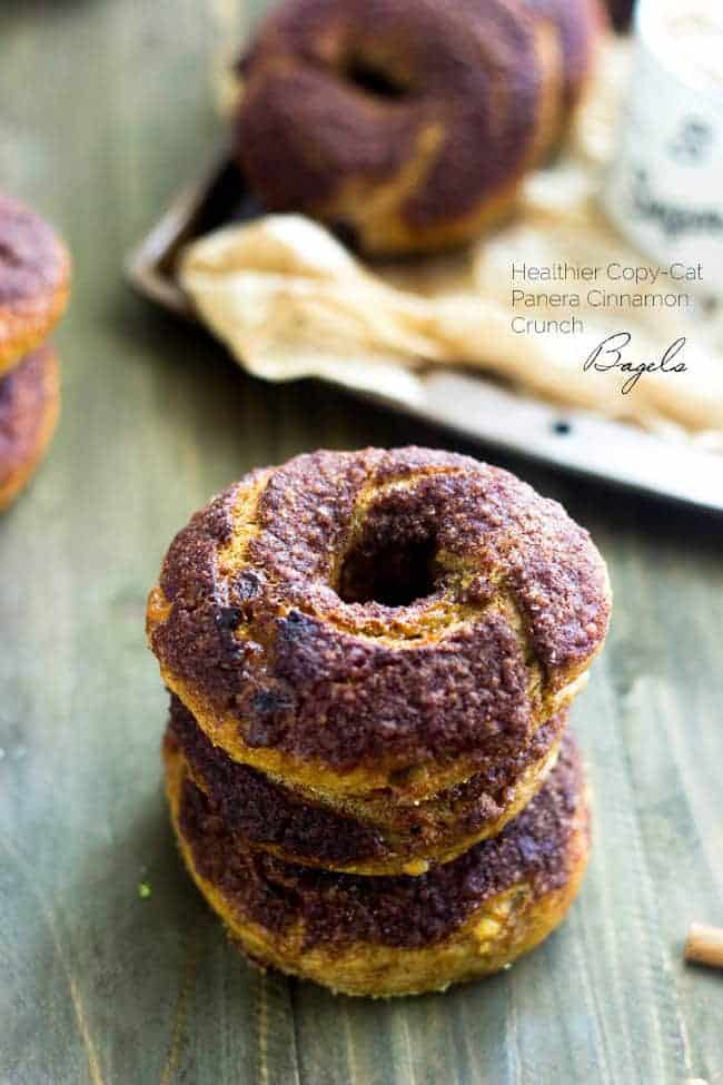 Copy Cat Panera Cinnamon Crunch Bagels - The AMAZING bagels have been healthier, with no butter, but all the crunchy goodness! | Foodfaithfitness.com | #recipe