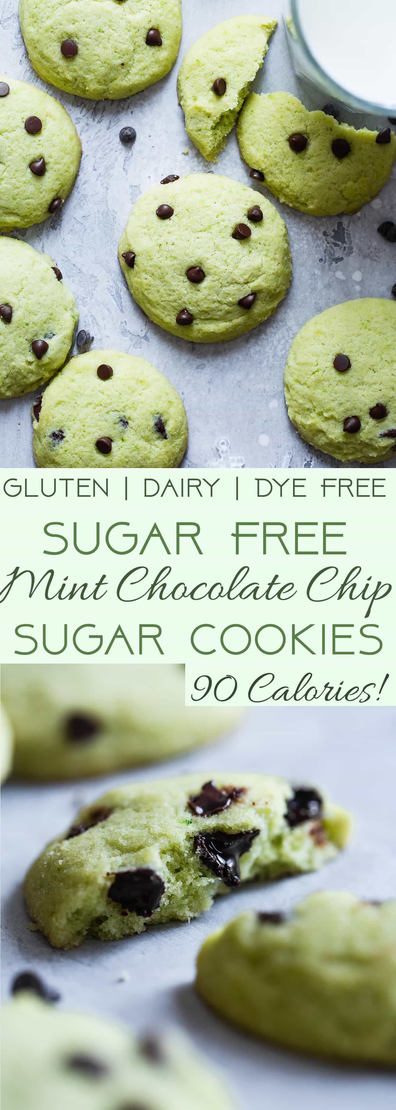Gluten Free Mint Chocolate Chip Sugar Cookies - These healthy sugar cookies are SO soft and chewy that you will never believe they're sugar free, naturally colored and only 90 calories and 4 SmartPoints! Perfect for Christmas! | Foodfaithfitness.com | @FoodFaithFit | soft gluten free sugar cookies. simple gluten fee sugar cookies. healthy gluten free sugar cookies. gluten free christmas cookies. healthy christmas cookies. low carb sugar cookies. sugar free cookies.