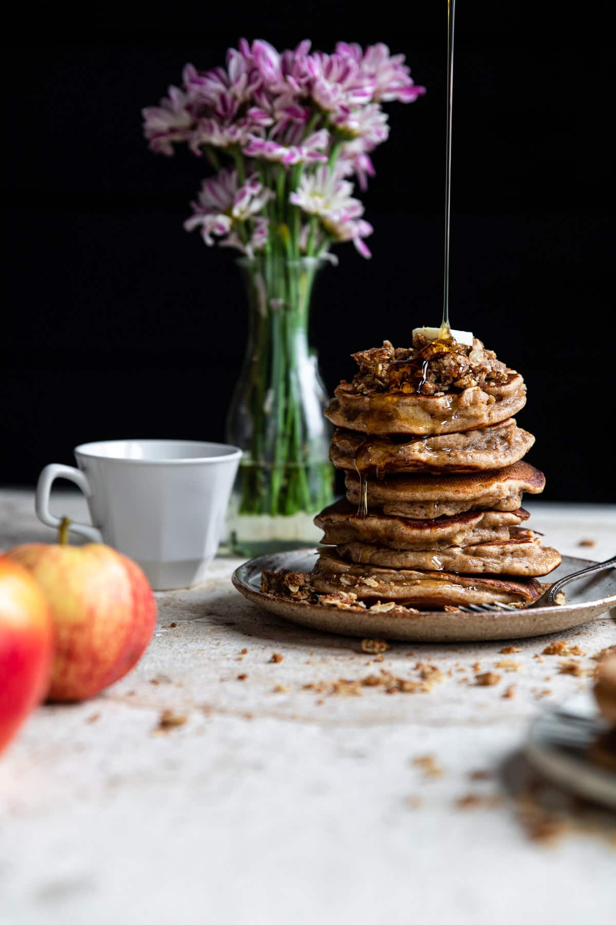 Whole Wheat Pancakes with Apple Crisp Topping Food Faith Fitness