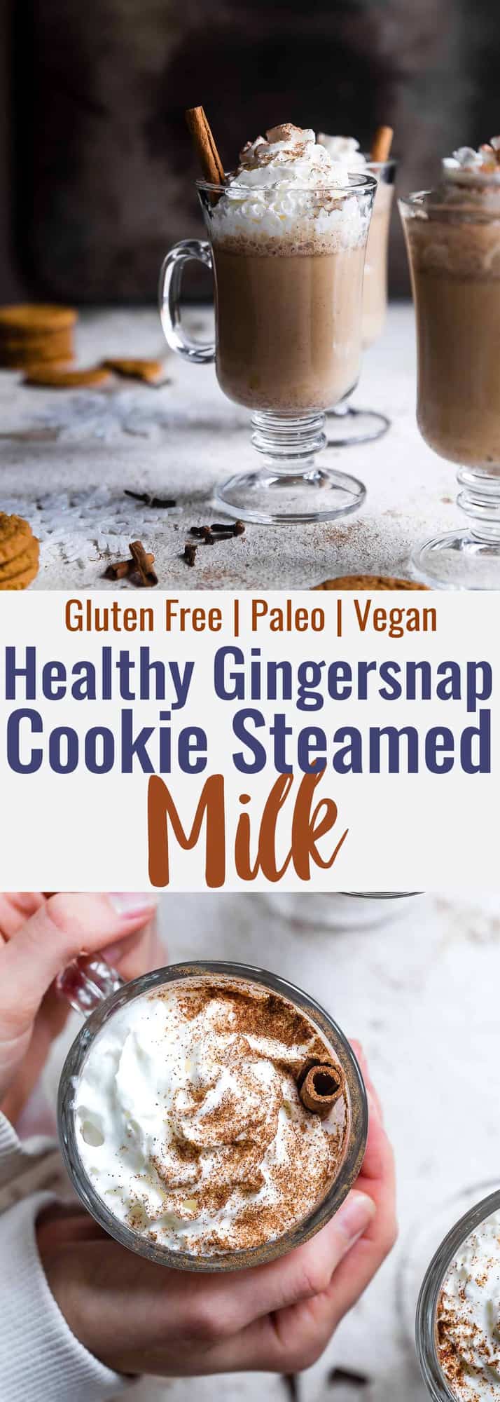 Ginger Snap Cookie Steamer Drink - This easy warm, cozy coconut milk steamer is made in a few minute and tastes just like a Cookie! Perfect for the holidays and paleo/vegan friendly! | #Foodfaithfitness | #Glutenfree #Healthy #Vegan #Paleo #Christmas