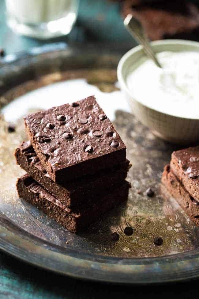 Mint Chocolate Protein Brownies - Rich, fudgey, protein packed and only 110 calories! These are SO good! | Foodfaithfitness.com | #recipe