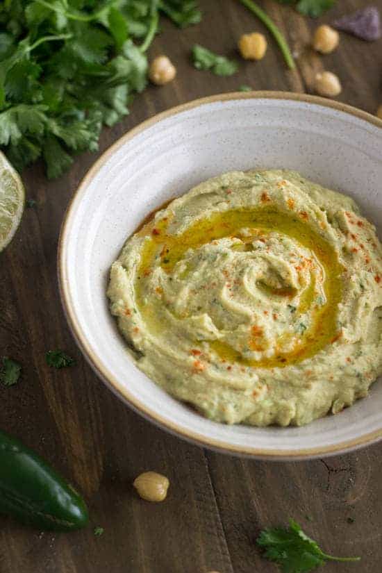 Cilantro Lime Hummus - So quick, easy and healthy! There's no weird ingredients either! | Foodfaithfitness.com | #recipe