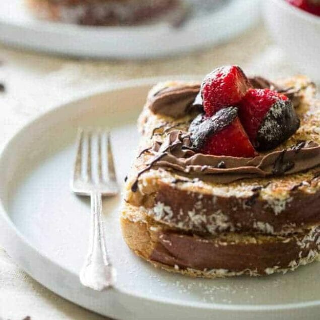 Coconut Crusted Brioche French Toast with Coconut Whipped Cream and Chocolate Covered Strawberries - Dairy free and sugar free! The perfect Valentine's Day Breakfast! | Foodfaithfitness.com | #recipe