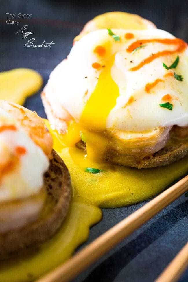 Thai Green Curry Eggs Benedict with Healthy Hollandaise Sauce - A Thai twist on the classic breakfast that is so easy and a whole lot healthier! | Foodfaithfitness.com | @FoodFaithFIt