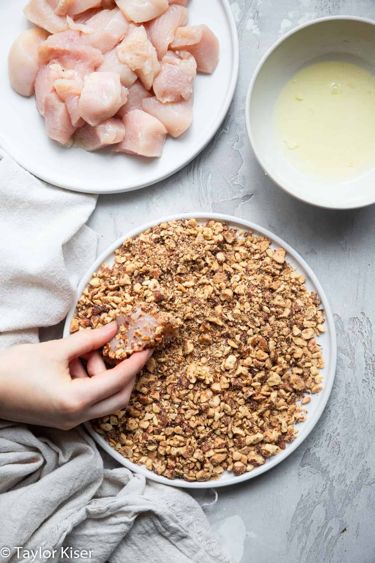 ingredients to make almond crusted chicken bites