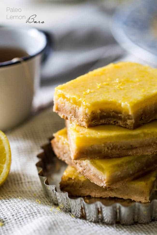 Paleo Lemon Bars - A healthy, grain/refined sugar free remake of the classic! SO easy and only 5 ingredients! | Foodfaithfitness.com | @FoodFaithFit