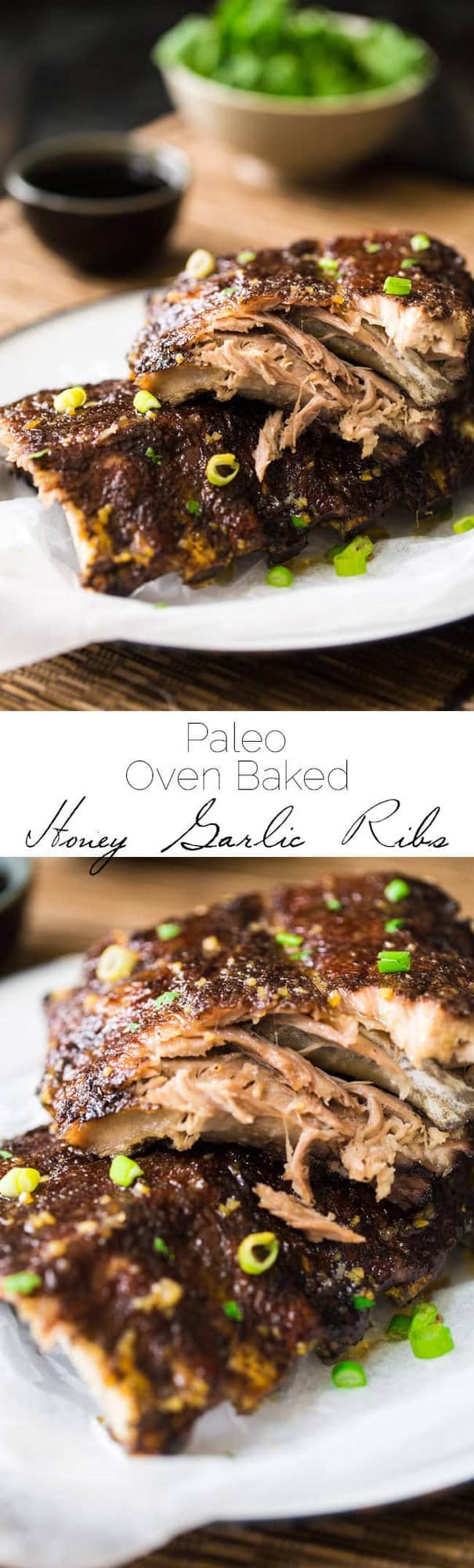Paleo 5 Spice Honey Garlic Oven Baked Ribs - Sticky, sweet, healthier ribs that are gluten free, Paleo and made in the oven. These fall RIGHT OFF THE BONE! | Foodfaithfitness.com | @FoodFaithFit