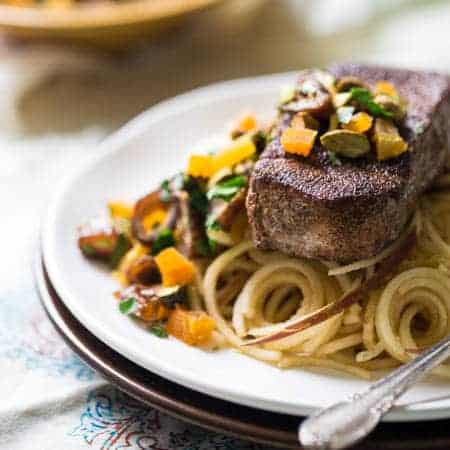 Morrocan Style Paleo Pork Chops with Spiralized Apple Noodles {Super Simple}