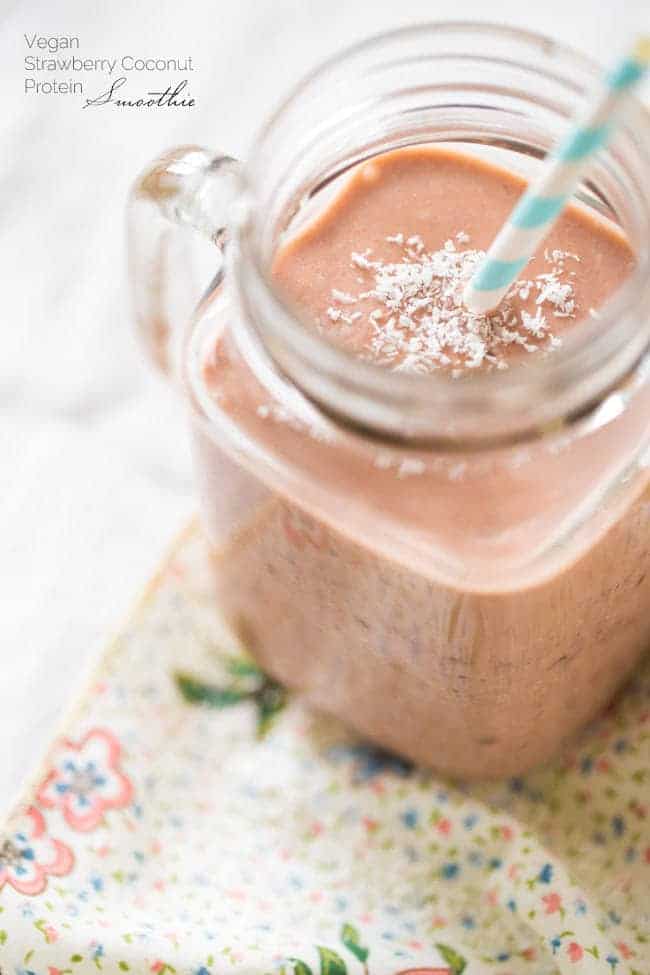 Vegan Strawberry Coconut Milk Smoothie - Made in 5 mins, only 5 ingredients and SO healthy and protein packed! | Foodfaithfitness.com | @FoodFaithFit