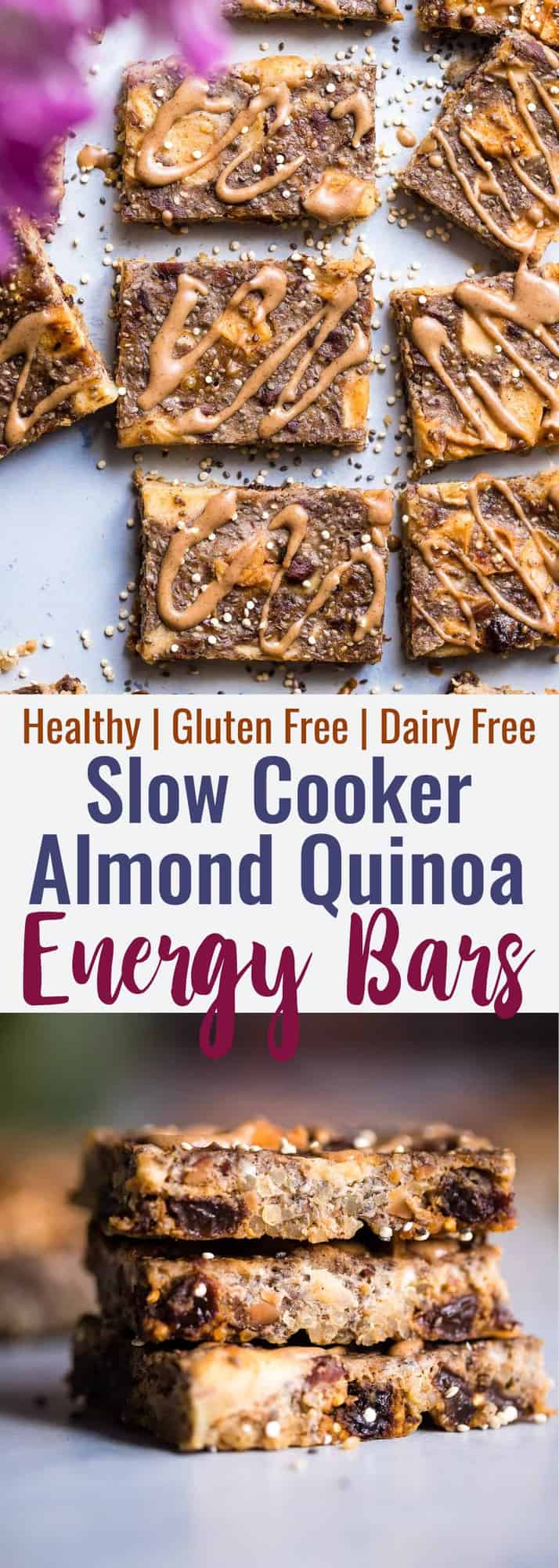 Healthy Quinoa Breakfast Bars in the Slow Cooker - The slow cooker basically makes these energy quinoa breakfast bars for you! Gluten and dairy free and loaded with fiber to keep you full! Great for snacks too! | #Foodfaithfitness | #Glutenfree #Dairyfree #Healthy #Slowcooker #Crockpot