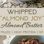 Chocolate Coconut Whipped Homemade Almond Butter -  loaded with chocolate, coconut and protein powder, and then whipped to airy, light perfection! Easy, Paleo-friendly and SO addicting! | Foodfaithfitness.com | @FoodFaithFit | Healthy homemade almond butter. almond butter recipe. paleo homemade almond butter. best homemade almond butter.